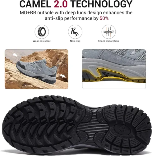 Vista 3 de CAMELSPORTS Zapatos de senderismo para hombre, ligeros, antideslizantes, transpirables, zapatos bajos para caminar, senderismo, escalada