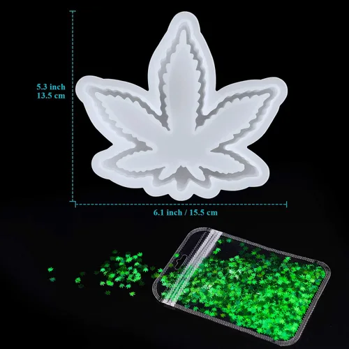 Vista 2 de NiArt Kit de molde de silicona de fundición de resina epoxi + lentejuelas láser verdes, tamaño pequeño, cenicero y posavasos con forma de hoja