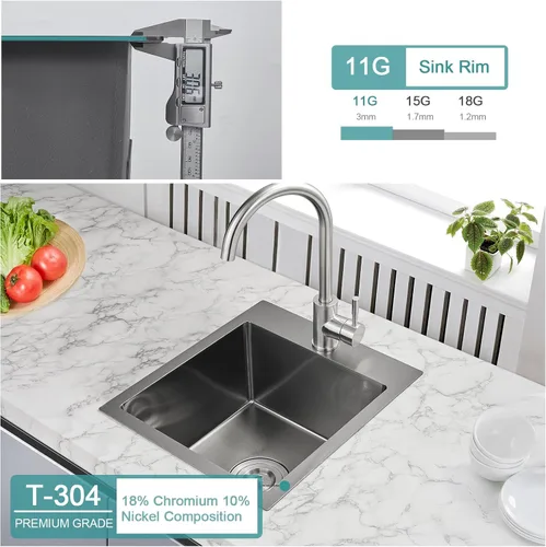 Vista 5 de Fregadero de barra empotrable de 13 × 15 pulgadas negro - Fregadero de cocina pequeño de montaje superior de un solo cuenco, hecho a mano de acero