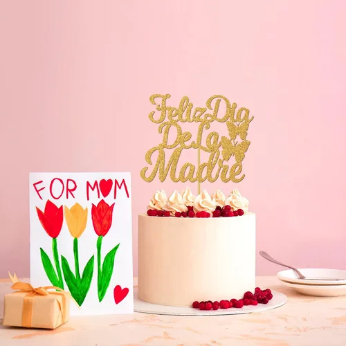 Vista 5 de Feliz Día de la Madre - Decoración para tartas con texto en inglés "Happy Day De la Madre", decoración española para tartas con la frase "Best Mom