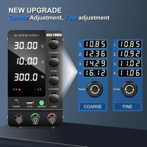 Vista 8 de NICE-POWER Fuente de alimentación CC variable 30V 10A, fuente de alimentación de banco de CC regulada de conmutación ajustable con interruptor