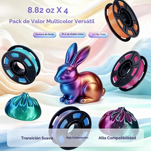Vista 7 de Yousu Seda de Doble Color Filamento PLA para 3D Impresora Filamento Coextrusión PLA Multicolor Filamento PLA 1.75mm (± 0.03 mm) Compatible