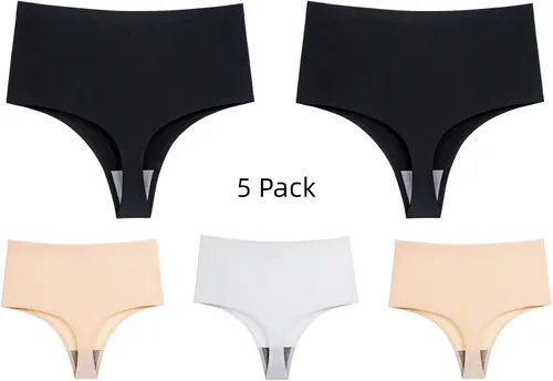 Vista 2 de pnytoo Women's High Waisted G-String Thongs Panties Breathable Seamless No Show Underwear