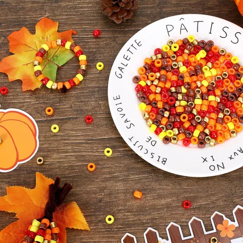 Vista 5 de Whaline 1000 cuentas de pony de otoño con 100 tallos de chenilla, limpiadores de tuberías de 6 colores, cuentas de plástico para manualidades