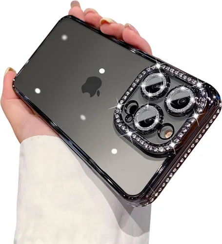 Vista 15 de Funda compatible con iPhone 11 Pro Max con protector de lente de cámara de diamante con purpurina, bonita funda de cristal transparente a prueba