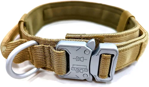 Vista 7 de Collar táctico para perro [collar de perro de caza K9 de calidad militar], collar táctico resistente con hebilla de metal y asa de control