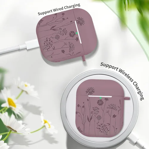 Vista 5 de Funda protectora de silicona suave compatible con Apple AirPods de 2ª y 1ª generación con llavero (violeta ahumado)