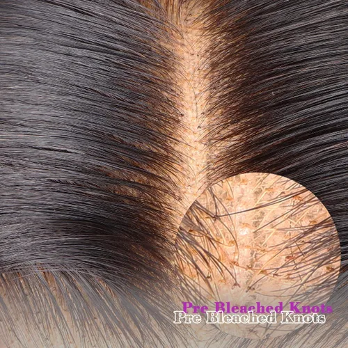 Vista 3 de Junoda Pelucas de cabello humano sin pegamento, precortadas 4x4 HD, encaje frontal, pelucas preblanqueadas con nudos pequeños, onduladas