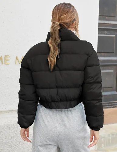 Vista 6 de Arssm Chaqueta acolchada corta Y2K para mujer, casual, acolchada, corta, manga larga, acolchada, para exteriores