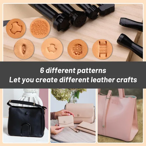 Vista 6 de 6 piezas de herramientas de estampado de cuero, juego de sellos de diferentes formas para hacer sillas con bolsa, herramientas de estampado de cuero