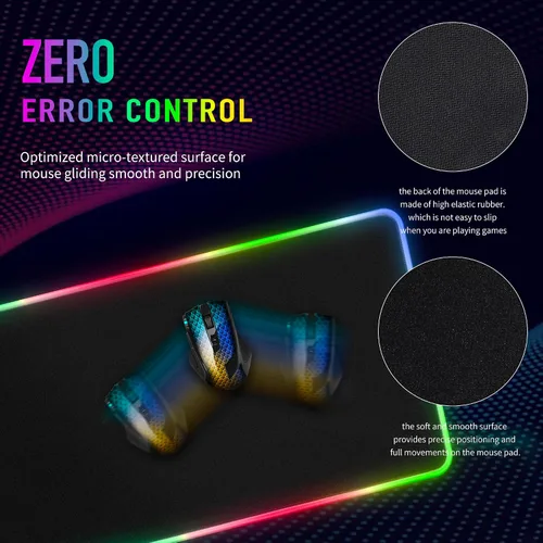 Vista 8 de Alfombrilla de mouse grande RGB para juegos, 15 modos de luz, control táctil, alfombrilla de teclado de computadora suave extendida, base de goma
