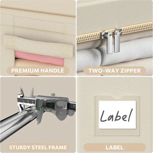 Vista 5 de Paquete de 3 cajas de almacenamiento con marco, bolsas de almacenamiento de ropa, tela Oxford, plegable, apilable, juego organizador con ventana