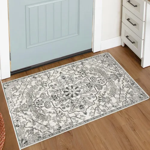 Vista 39 de Lahome Alfombra Floral Bohemio Medaillon - 2x3 Pequeña Alfombra de Baño Rosa Caliente, Alfombra de Cocina, Lavable a Máquina, Antideslizante, Suave