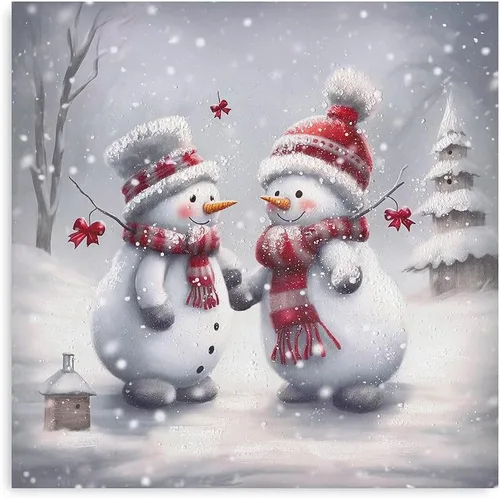 Vista 10 de Arte de Lienzo de Pared de Navidad Rosa - Juego de 4 Muñeco de Nieve, Ciervo, Árbol de Navidad y Camión Póster de Arte de Navidad - Pintura Estética