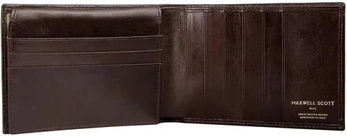 Vista 4 de Maxwell Scott Mens Luxury Leather Trifold Wallet The Gallucio Handmade In Italy Dark Chocolate Brown