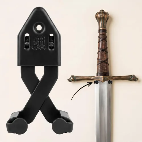 Vista 5 de Mythrojan Soporte de pared de metal de una sola espada, colgador vertical de 3 pulgadas, estante de pared multifuncional ajustable para espada
