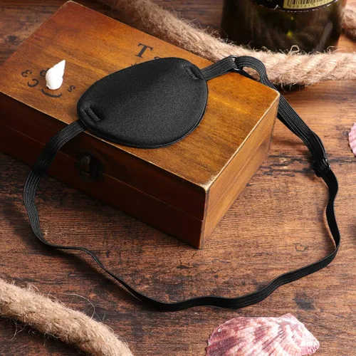 Vista 2 de CLISPEED Parche para ojos de pirata, 2 unidades, parches de calavera de un ojo negro, máscaras de ojos de capitán pirata de seda, para Halloween