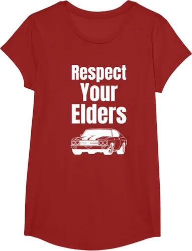 Vista 74 de Divertido regalo de auto para chicos – Respect Your Elders Classic Muscle Car Camiseta, Negro, S
