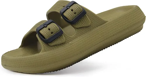 Vista 14 de Weweya Sandalias para mujer y hombre - Pantuflas acolchadas - Sandalias ajustables con doble hebilla - Sandalias planas de EVA