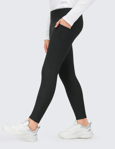 Vista 4 de CRZ YOGA Leggings deportivos térmicos con forro polar para niñas, resistentes al agua, cintura alta, cálidos, para invierno, pantalones de descanso