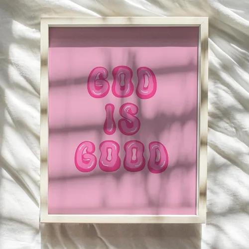 Vista 8 de Decoración de pared cristiana preppy rosa - Decoración de pared estética de Dios es bueno para mujeres, mujer, niñas adolescentes - Regalos