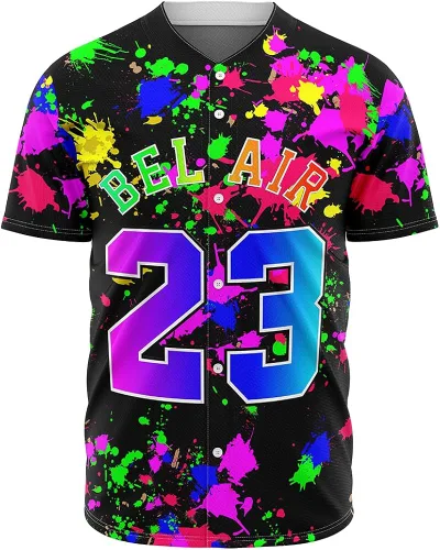 Vista 2 de Ouwonkin Bel Air 23 - Camisetas de béisbol de los años 90, ropa de hip hop para hombres y mujeres, camisa Belair de manga corta para fiesta temática
