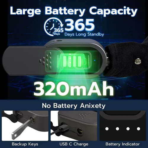 Vista 3 de Candado de cadena para bicicleta, 3.3 pies de largo, 0.315 in de largo, cadena de acero con llave de huellas dactilares Bluetooth, control