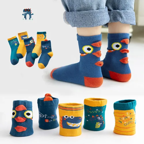 Vista 7 de QIYIENDIAN 5 pares de calcetines cálidos y acogedores con dibujos animados, colores sólidos para niños de 1 a 10 años