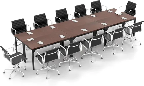 Vista 10 de COSTWAY Mesa de conferencias de 4.5 pies, mesa grande de sala de reuniones de 55 x 24 pulgadas con marco de acero resistente, escritorio moderno
