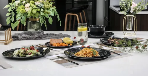 Vista 7 de Juego de vajilla de melamina – 12 piezas de platos y cuencos, ideal para fiestas en interiores y exteriores, sin BPA, apto para lavavajillas