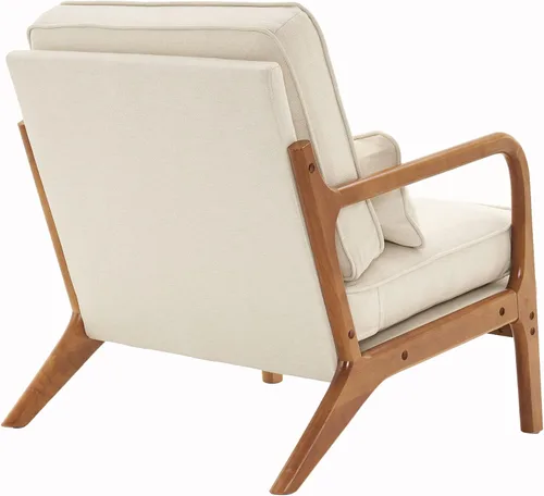 Vista 7 de Sillas de sala de estar, muebles de sala de estar, silla de ocio, apoyabrazos tapizado de roble, sofá de acento moderno individual blanco roto silla