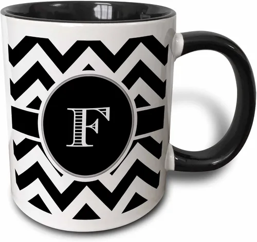 Vista 7 de 3dRose BrooklynMeme Designs - Monograma de cheurón blanco y negro inicial F - Tazas (mug_222068_6)