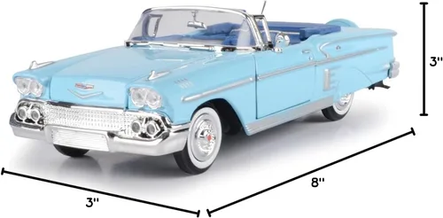 Vista 8 de Chevrolet Impala Convertible 1958, azul - Motormax Premium American 73267 - Modelo de automóvil fundido a presión a escala 1/24, unisex, para niños