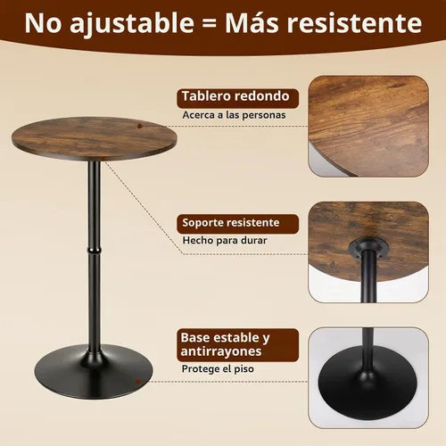 Vista 5 de Leopard MDF redondo superior no ajustable (41 pulgadas de altura) mesa de Marrón rústico