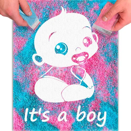 Vista 15 de FETTIPOP Lienzo de arte mágico, exponiendo arte de arena (revelación de género - It's a Girl - Glitter) - Anuncio sorpresa de embarazo de baby