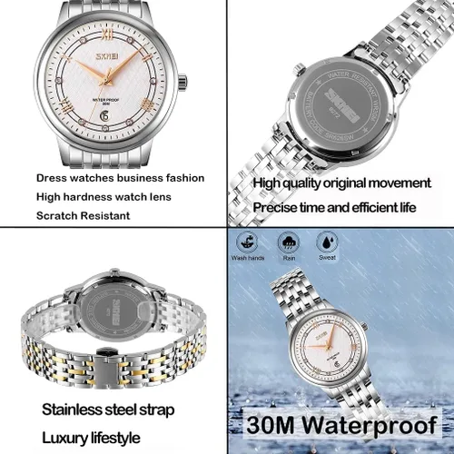 Vista 5 de SKMEI Watches for Women Fashion Dress Diamond Ladies Small Wrist Watch Two Tone Stainless Steel Waterproof Day Date Analog Quartz Female Watches