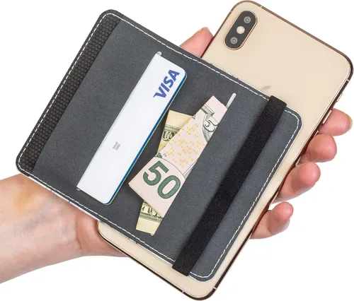 Vista 2 de Tarjetero para teléfono celular, bolsillo para iPhone, Android y todos los teléfonos inteligentes con correa (cinturón de mármol blanco)