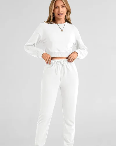 Vista 75 de BTFBM Conjunto deportivo de 2 piezas para mujer, camiseta corta de manga larga, sin botones, pantalón con cordón ajustable, pantalones deportivos