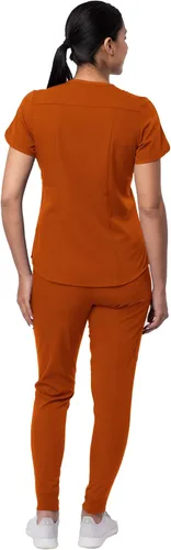 Vista 2 de Adar Pro - Conjunto moderno de ropa quirúrgica atlética para mujer, Camiseta quirúrgica moderna con cuello en V y pantalones quirúrgicos de yoga