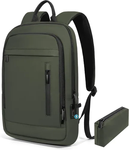 Vista 16 de Mochila de negocios para hombres antirrobo resistente al agua mochila de desplazamiento para portátil de 15.6 pulgadas para el trabajo diario, Negro