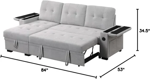 Vista 2 de Lilola Home Ashlyn II - Sofá modular reversible de tela tejida gris de 84 pulgadas con diván de almacenamiento, brazos de almacenamiento