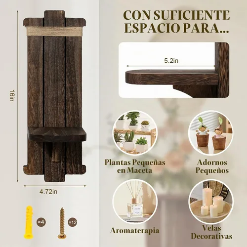 Vista 2 de Candelabros de madera de granja, 2 portavelas rústicos para montaje en pared para sala de estar, dormitorio, baño, pasillo, decoración de pared