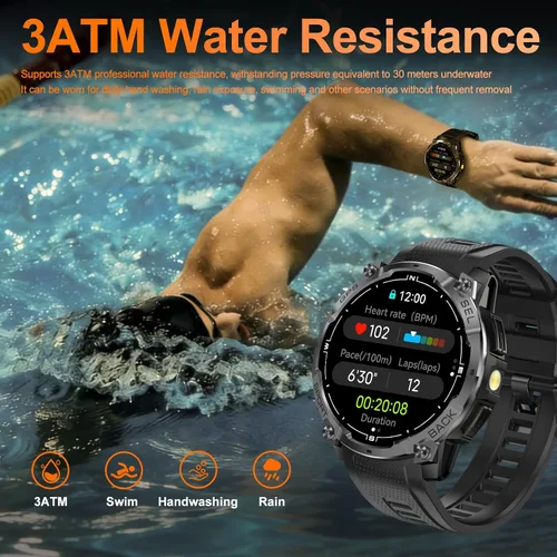 Vista 8 de Reloj inteligente militar resistente para hombre con GPS, reloj AMOLED de seguimiento de fitness de 1.43 pulgadas con llamada Bluetooth Negro