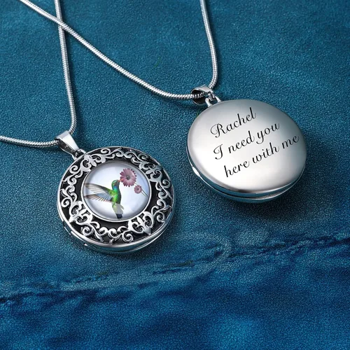 Vista 2 de Fanery Sue Customized Women Locket Necklace that Holds 2 Pictures, Custom Photo Lockets Personalized Memory Necklace with Picture Inside Engraved