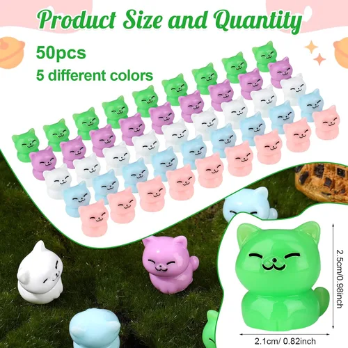 Vista 2 de 50 piezas de mini gatos de resina, figuras de gato en miniatura, lindas figuras de gatos pequeños, pequeños animales de resina, gatos, manualidades