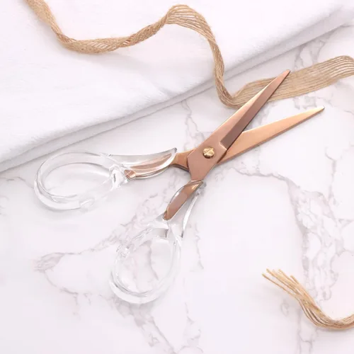 Vista 3 de NatSumeBasics Tijeras de oficina transparentes de oro rosa, tijeras multiusos, tijeras profesionales de tela para cortar papel, tela, lona de cuero