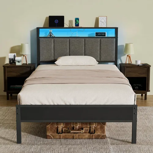 Vista 8 de Z-hom Base de cama matrimonial tapizada de fácil montaje y cabecera