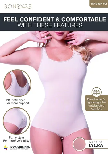 Vista 4 de Sonryse Body sin costuras para mujer, con control de abdomen, moldeador de cuerpo, camiseta sin mangas