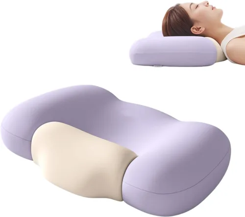 Vista 10 de Almohada cervical para el cuello para aliviar el dolor de cuello, almohada ergonómica de espuma viscoelástica para dormir, almohada de apoyo Azul