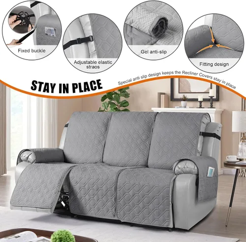 Vista 3 de VANSOFY Funda impermeable para sofá reclinable, funda para sofá, lavable y reclinable, protector de muebles con correas elásticas, bolsillo